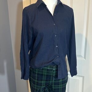 Linen blend Navy Blue Button Down Shirt size Medium
